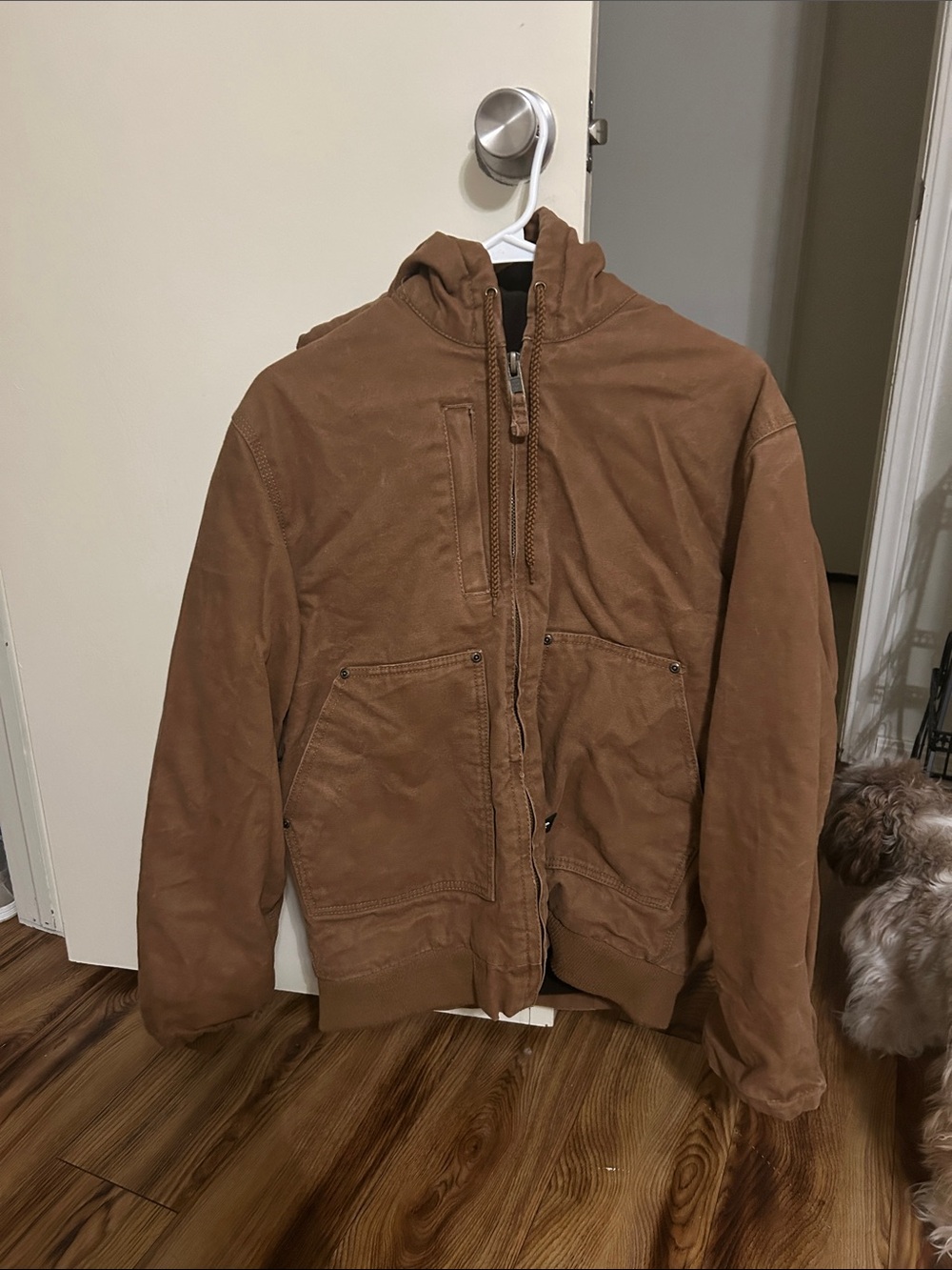 Men's Hooded Brown Work-Style Windbreaker Jacket